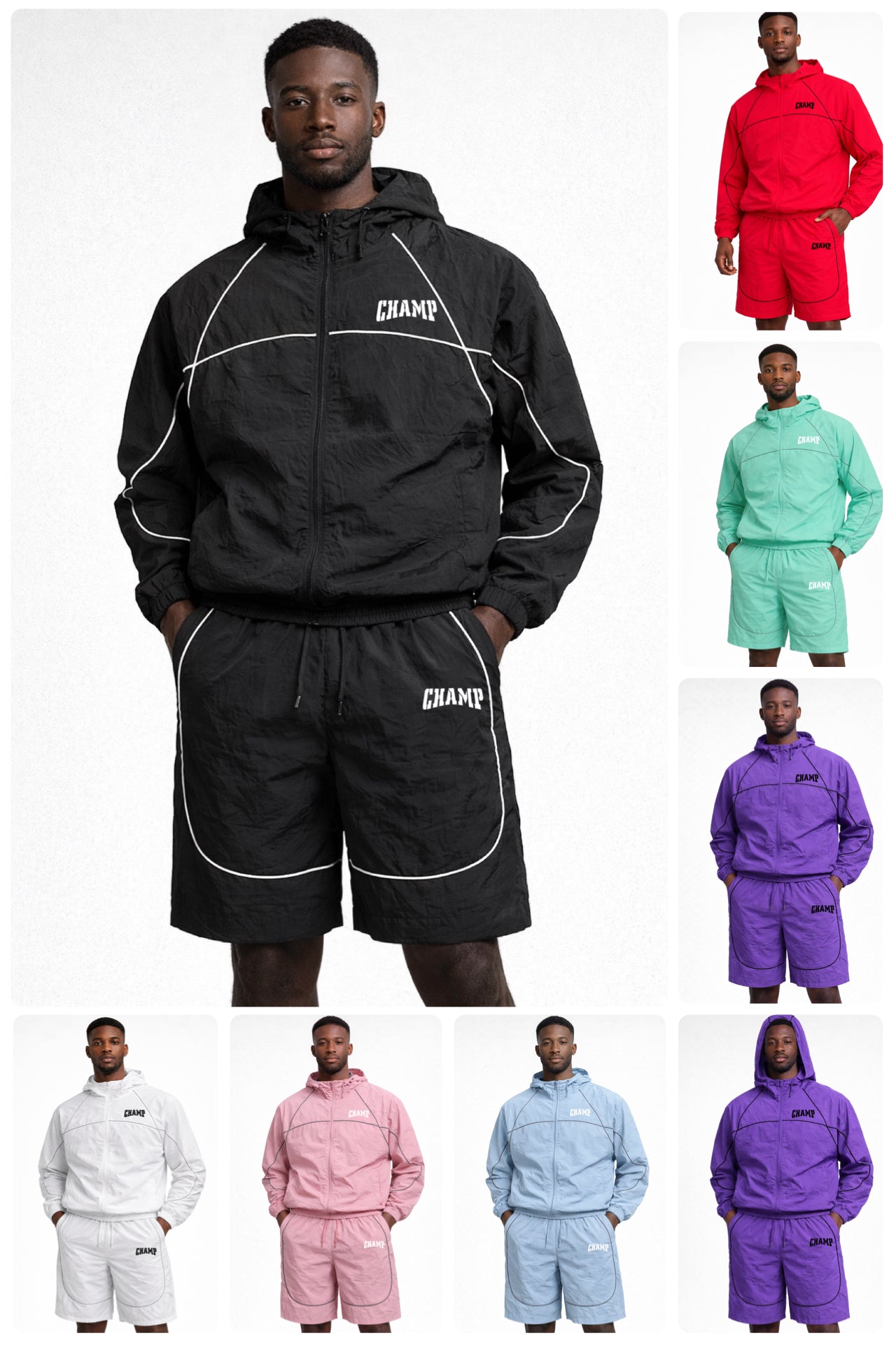 PIPING WINDBREAKER SHORTS SET – Champ The #1 Boxers