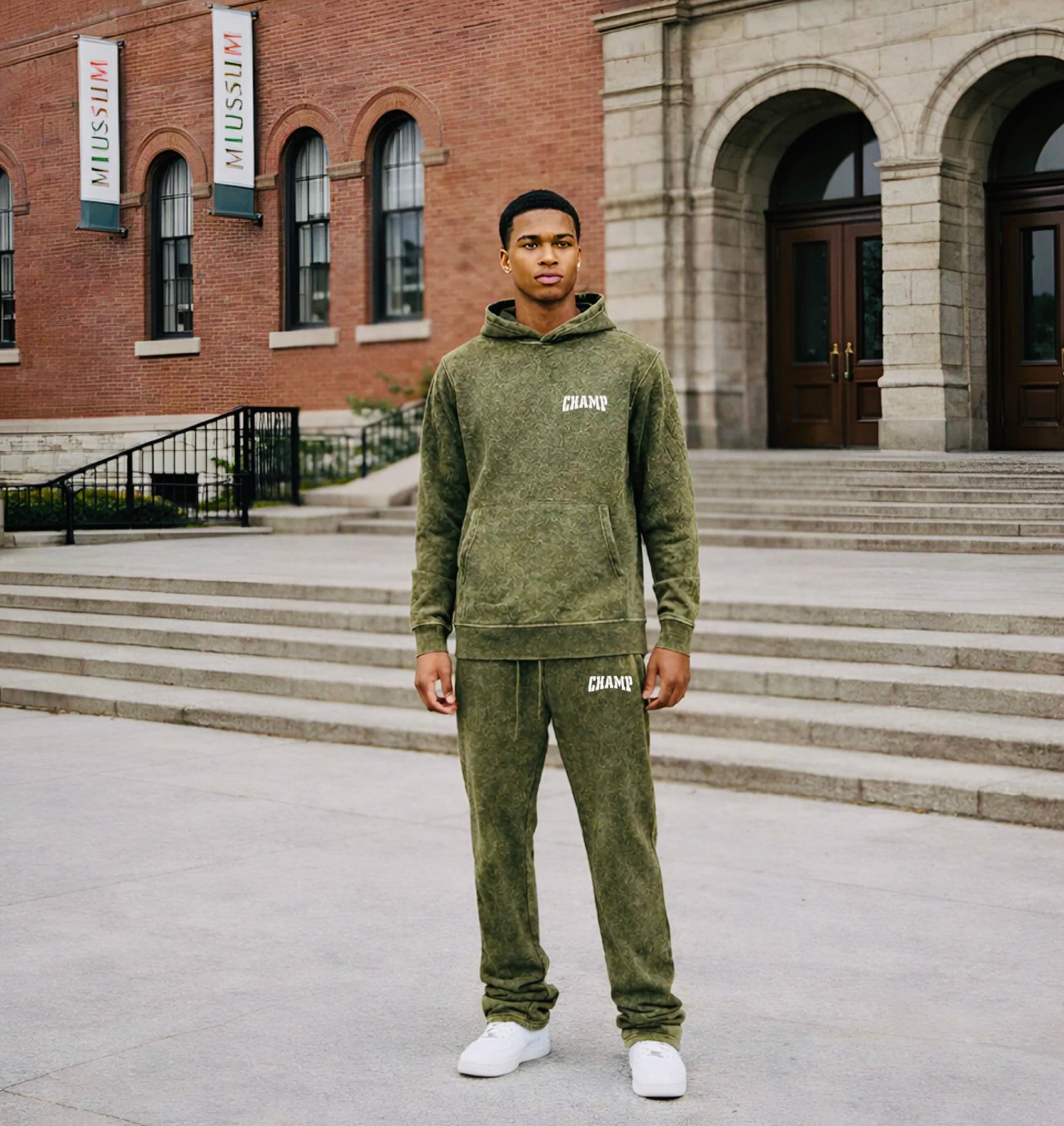 OLIVE ACID WASH PULLOVER FLEECE and STACK FLEECE PANTS SET – Champ