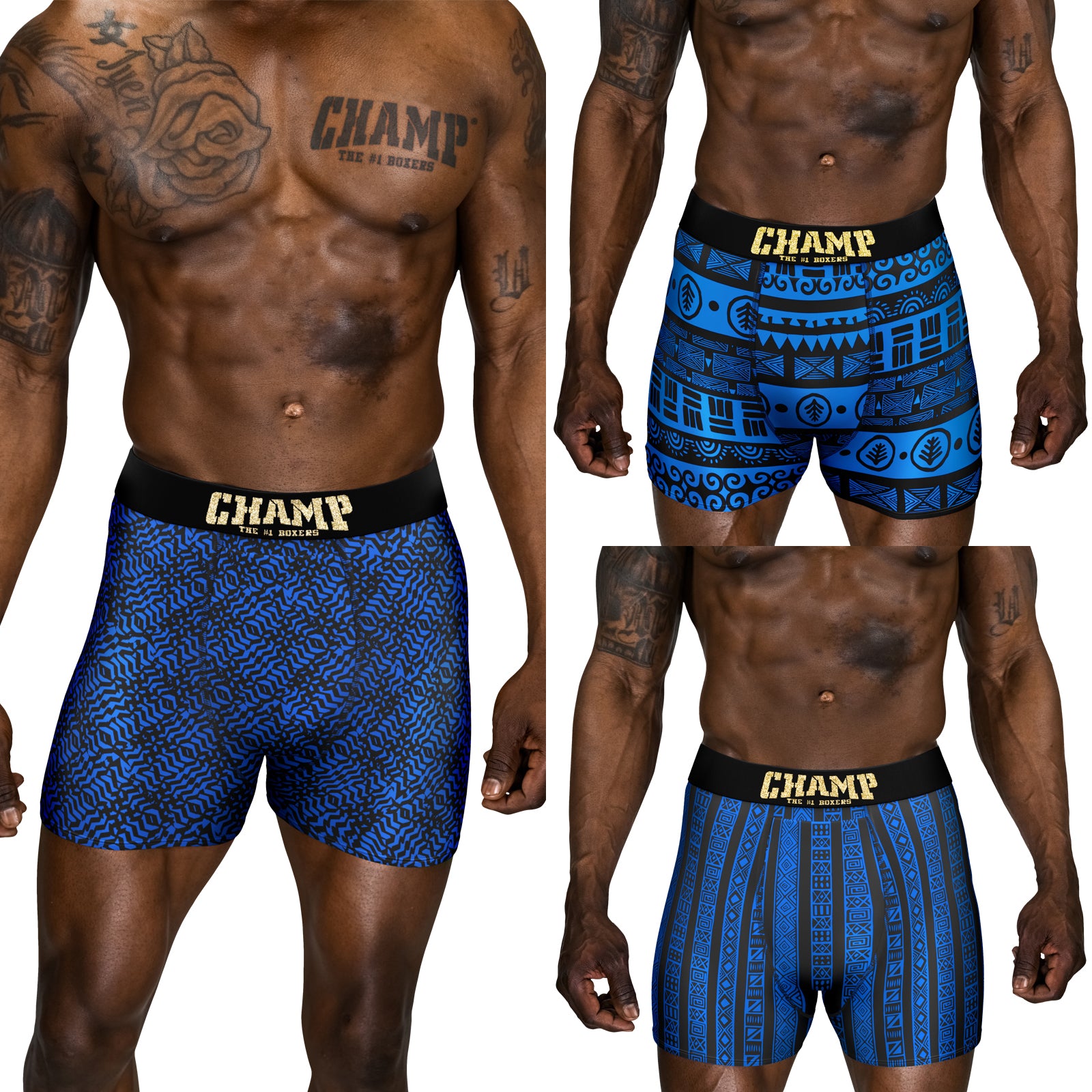 Champion Men's Cotton Stretch 3 Pack Boxer Shorts, Blue with Champion  Script Logo/Oxford Grey Heather/Surf The Web Blue, Small : :  Clothing, Shoes & Accessories
