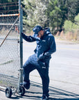 NAVY ACID WASH PULLOVER FLEECE and STACK FLEECE PANTS SET WITH BIKER CAP