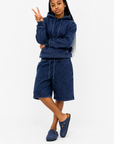 Acid Wash Pullover Fleece Hoodie & Acid Wash Fleece Shorts SET - CHAMP