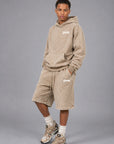 Acid Wash Pullover Fleece Hoodie & Acid Wash Fleece Shorts SET - CHAMP
