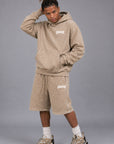 Acid Wash Pullover Fleece Hoodie & Acid Wash Fleece Shorts SET - CHAMP