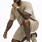 KHAKI ACID WASH T-SHIRT and ACID WASH FLEECE SHORTS SET