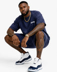 Navy ACID WASH T-SHIRT and ACID WASH FLEECE SHORTS SET (Copy)