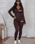 Women’s Seamless Zipper Hoodie Top & Legging Set With Biker Cap