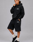 Acid Wash Pullover Fleece Hoodie & Acid Wash Fleece Shorts SET - CHAMP