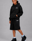 Acid Wash Pullover Fleece Hoodie & Acid Wash Fleece Shorts SET - CHAMP