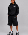 Acid Wash Pullover Fleece Hoodie & Acid Wash Fleece Shorts SET - CHAMP