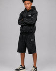 Acid Wash Pullover Fleece Hoodie & Acid Wash Fleece Shorts SET - CHAMP