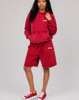Acid Wash Pullover Fleece Hoodie & Acid Wash Fleece Shorts SET - CHAMP