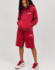 Acid Wash Pullover Fleece Hoodie & Acid Wash Fleece Shorts SET - CHAMP