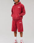 Acid Wash Pullover Fleece Hoodie & Acid Wash Fleece Shorts SET - CHAMP