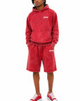Acid Wash Pullover Fleece Hoodie & Acid Wash Fleece Shorts SET - CHAMP