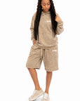 Acid Wash Pullover Fleece Hoodie & Acid Wash Fleece Shorts SET - CHAMP