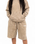 Acid Wash Pullover Fleece Hoodie & Acid Wash Fleece Shorts SET - CHAMP