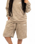 Acid Wash Pullover Fleece Hoodie & Acid Wash Fleece Shorts SET - CHAMP