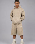 Acid Wash Pullover Fleece Hoodie & Acid Wash Fleece Shorts SET - CHAMP