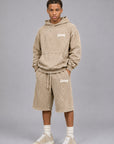 Acid Wash Pullover Fleece Hoodie & Acid Wash Fleece Shorts SET - CHAMP