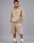 Acid Wash Pullover Fleece Hoodie & Acid Wash Fleece Shorts SET - CHAMP