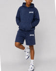 Acid Wash Pullover Fleece Hoodie & Acid Wash Fleece Shorts SET - CHAMP