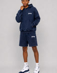 Acid Wash Pullover Fleece Hoodie & Acid Wash Fleece Shorts SET - CHAMP