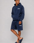 Acid Wash Pullover Fleece Hoodie & Acid Wash Fleece Shorts SET - CHAMP