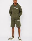 Acid Wash Pullover Fleece Hoodie & Acid Wash Fleece Shorts SET - CHAMP