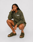 Acid Wash Pullover Fleece Hoodie & Acid Wash Fleece Shorts SET - CHAMP