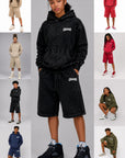 Acid Wash Pullover Fleece Hoodie & Acid Wash Fleece Shorts SET - CHAMP