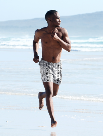 Mudcloth White Men's Drawstring Beach Shorts