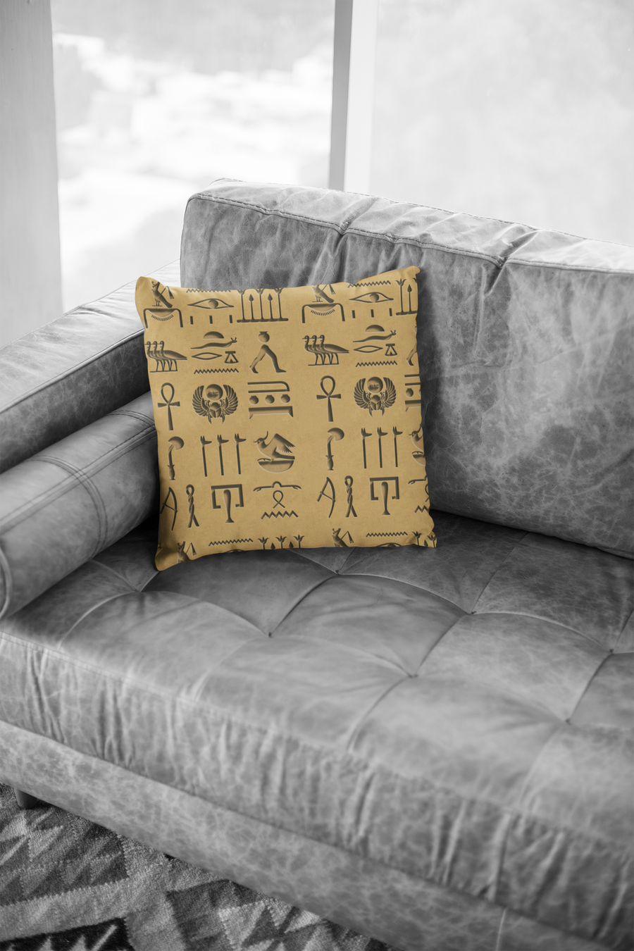 Hieroglyph Beige Square Pillow Case Without Inserts