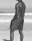 Mudcloth Black Men's Drawstring Beach Shorts